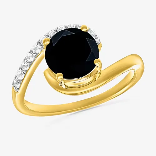 Womens Genuine Black Onyx 10K Gold Sterling Silver Round Bypass Cocktail Ring, 7 1/2