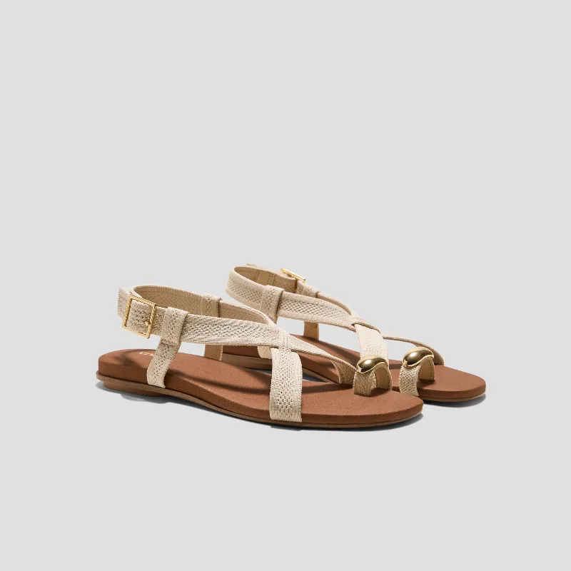 VIVAIA Square-Toe Slingback Toe Ring Sandals (Derorice)|CREAM IVORY ANTIQUE WEAVE|US 9.5