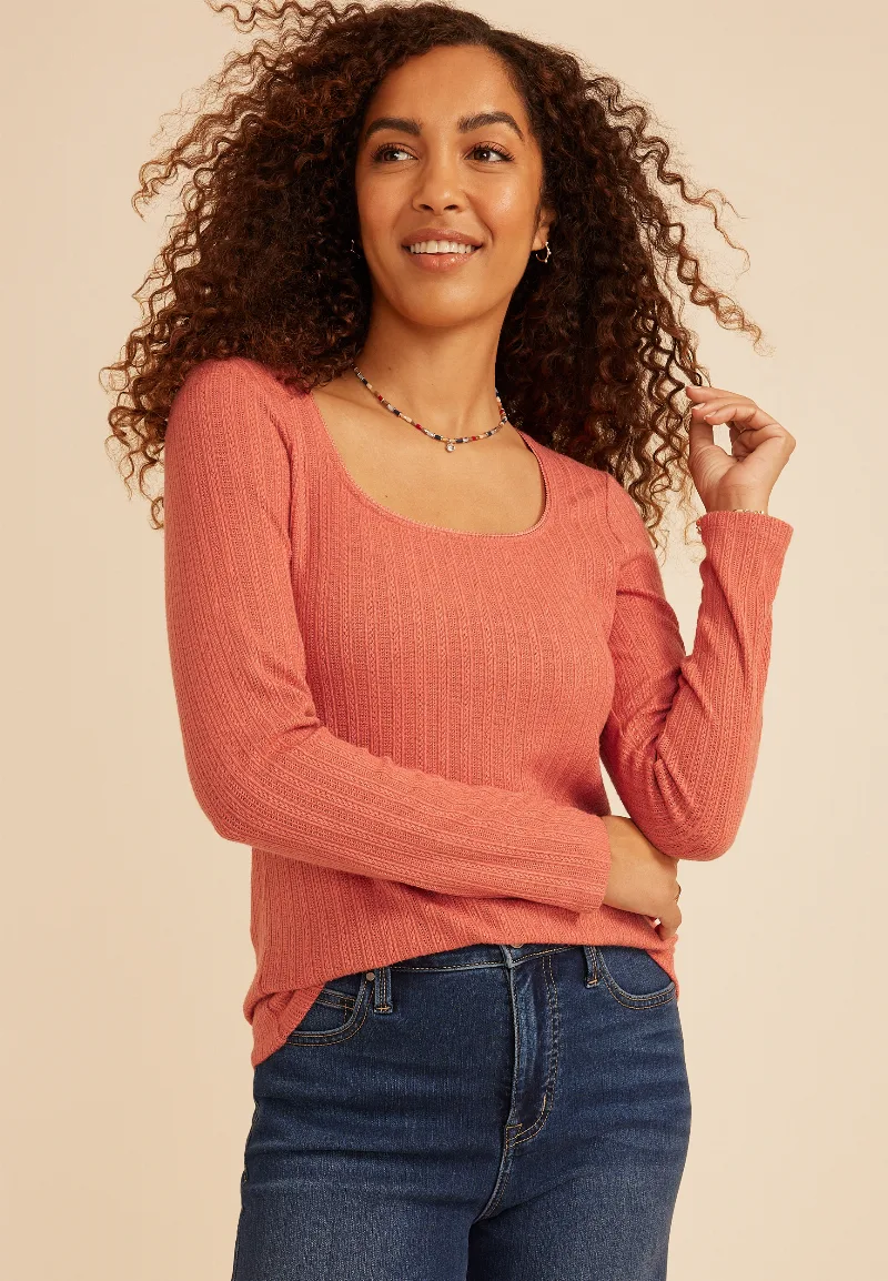 Maurices Women's Pointelle Square Neck Long Sleeve Tee
