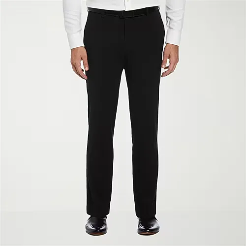 Savane Premium Stretch Expandable Waist Mens Straight Fit Dress Flat Front Pant, 36 32, Black