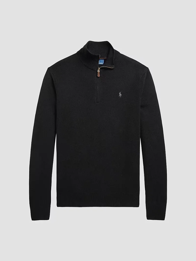 Men's Logo Wool Quarter-Zip Sweater - Polo Black - Size XXL
