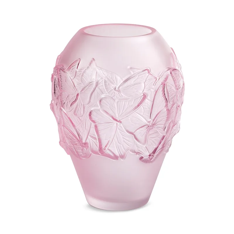 Lalique Papillons Pink Luster Crystal Vase