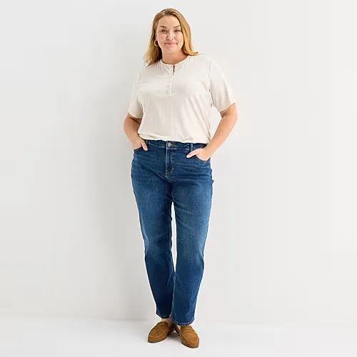 Liz Claiborne Lana Womens High Rise Straight Leg Jean, 22w, Blue