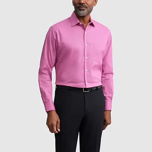 Van Heusen Everyday Defense Stain Shield Fitted Mens Modern Fit Stretch Fabric Wrinkle Free Long Sleeve Dress Shirt, 17-17.5 34-35, Pink