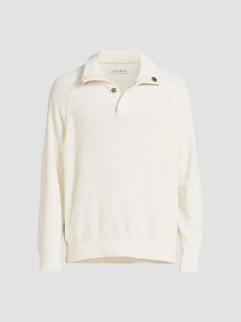 Tommy Bahama Men's Shoreline Chenille Snap Mock - Warm Mist - Size Medium