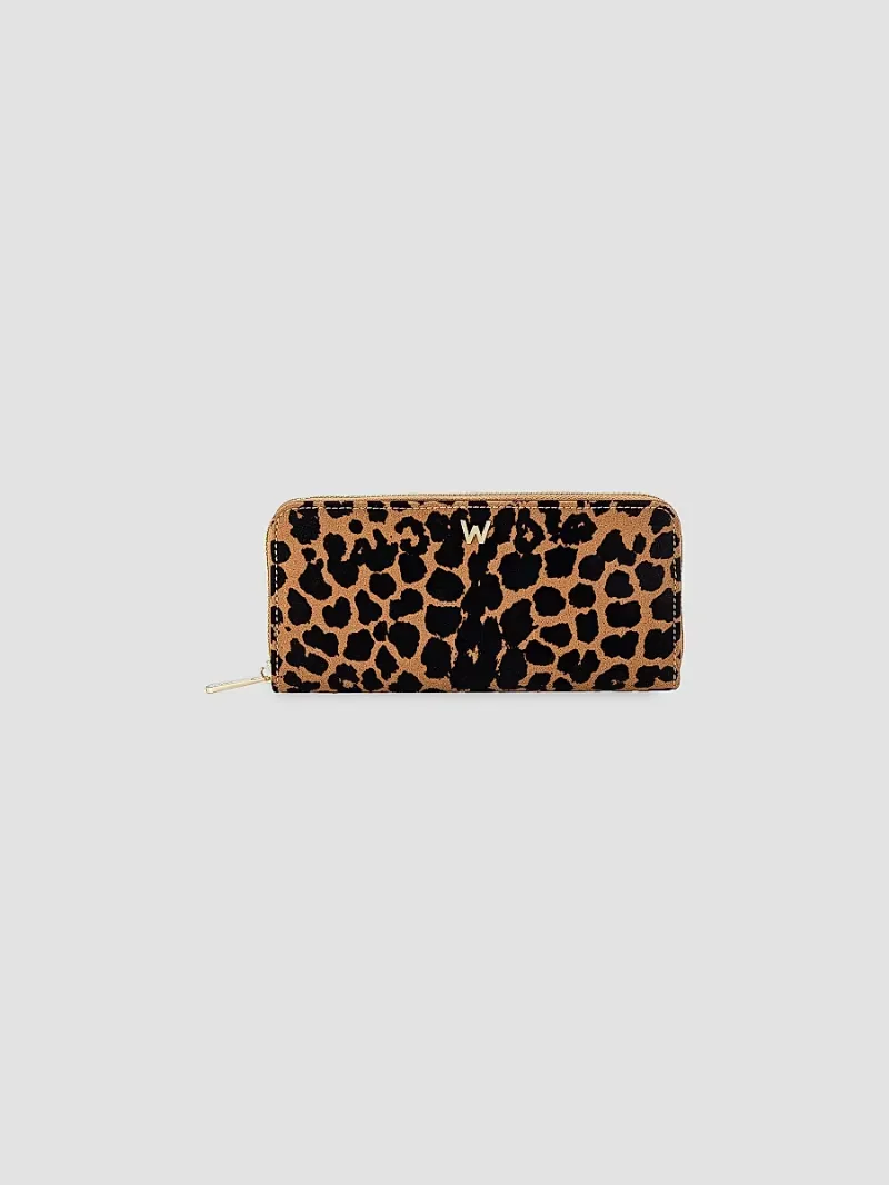 Wolf Designs Women's Savanna Leopard Long Zip Wallet - Tan Black