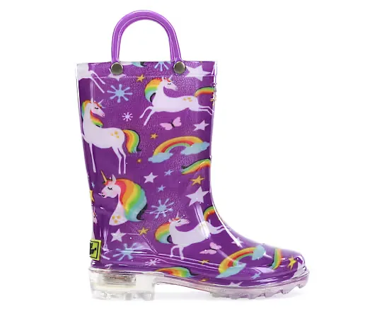 Western Chief Girls Toddler Rainbow Unicorn Lighted Rain Boot