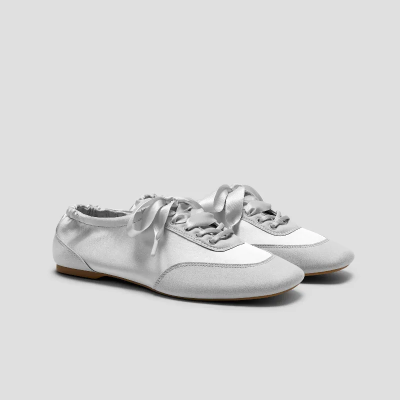 VIVAIA Square-Toe Lace-Up Satin Sneakerina (Cristina)|GREY SILVER|US 6