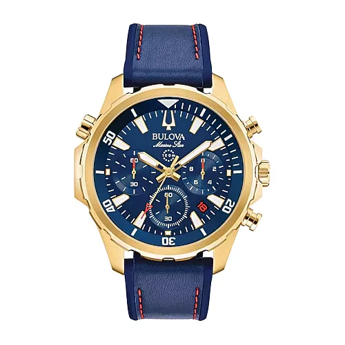 Bulova Marine Star Mens Blue Leather Strap Watch 97b168, One Size
