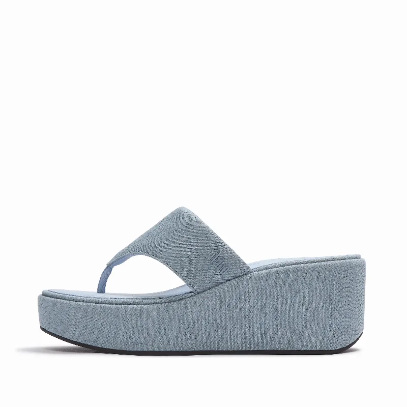 PLATFFORMS Denim Wedge Toe-Post Sandals