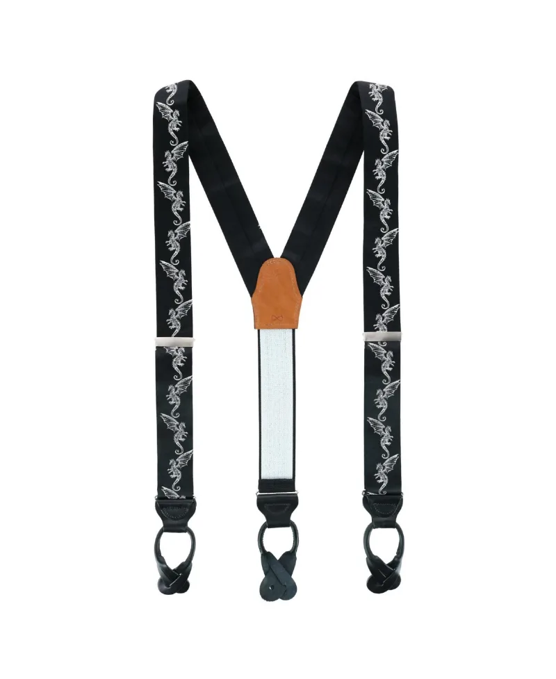 Trafalgar Men's Guardian of Freedom Tribal Dragon Silk Button End Suspenders - Black