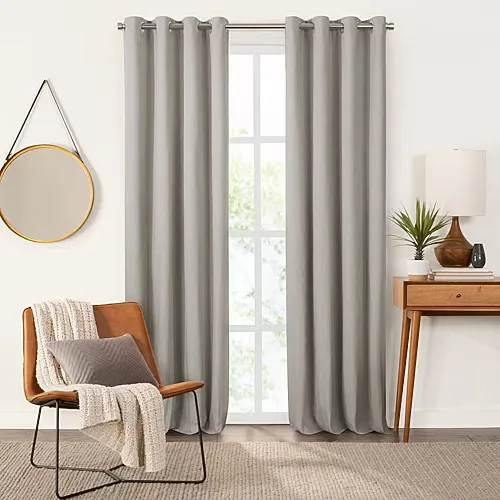 Fieldcrest Heritage Davina Solid Grommet Top Energy Saving 100% Blackout Single Curtain Panel, One Size, Gray