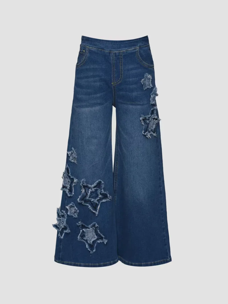 Girl's Little Girl's & Girl's Star-Patch Flared Jeans - Blue - Size 10