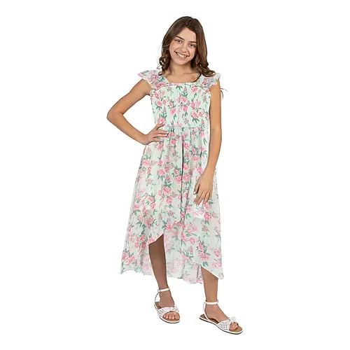 Rare Editions Big Kid Girls Flutter Sleeveless Floral Maxi Dress, 8, Green