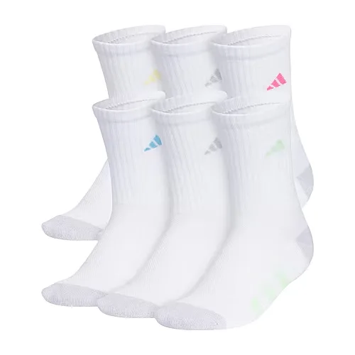 adidas Little & Big Girls 6 Pair Crew Socks, Medium, White