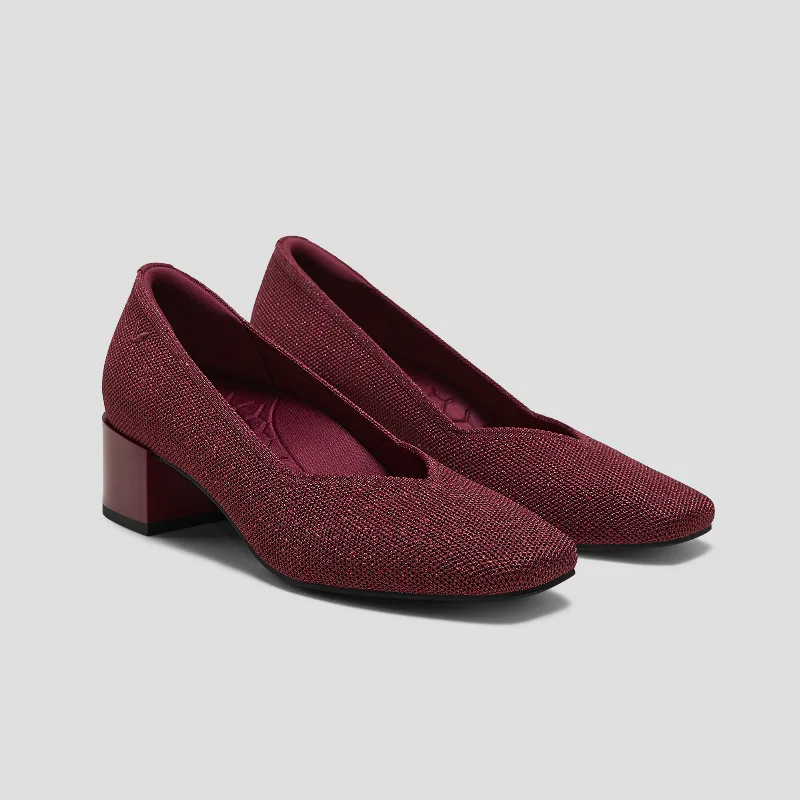 VIVAIA Square-Toe Stress Free Chunky Heels (Megan)|BURGUNDY METALLIC|US 5.5