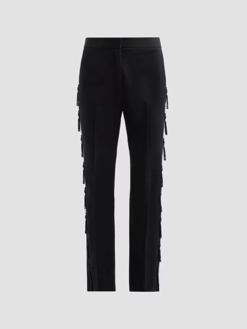 Lela Rose Women's Tassel Embroidered Stretch Cotton Demi Pants - Black - Size 12