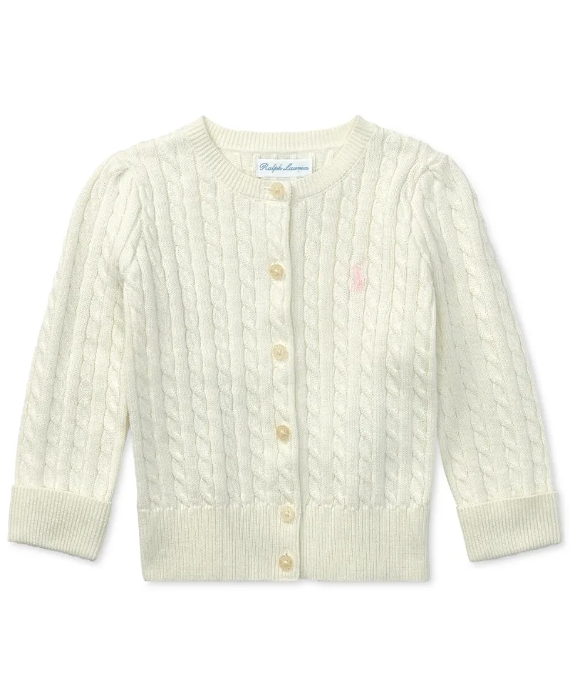 Polo Ralph Lauren Baby Girls Cable-Knit Cotton Cardigan - Warm White