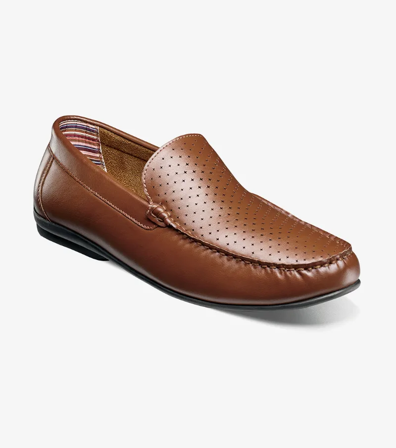 Stacy Adams Shoes Conroy Moc Toe Perf Slip On Cognac Size 8.5