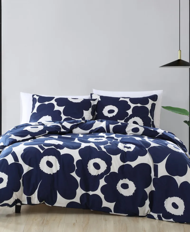 Marimekko Unikko Reversible 3-Pc. Comforter Set, King - Indigo Blue