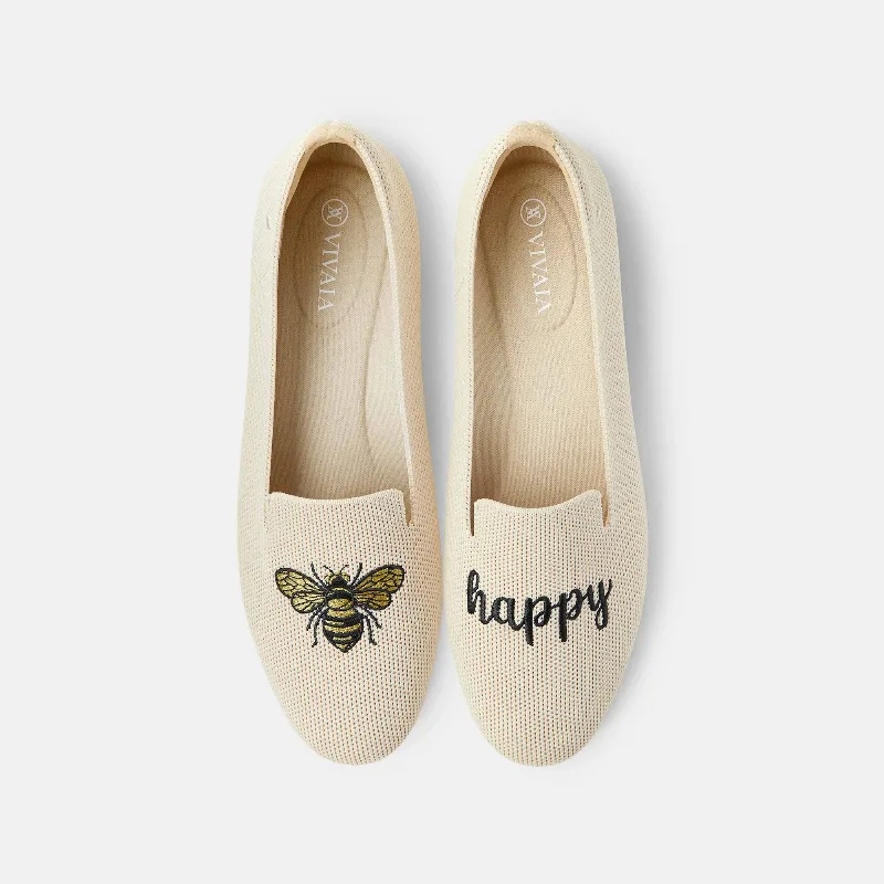 VIVAIA Round-Toe Embroidered Loafers (Audrey)|CREAM IVORY - BEE HAPPY|US 10.5