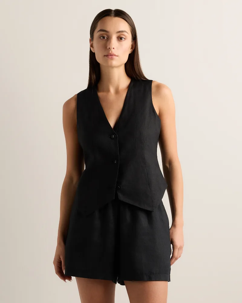 Quince | Women's 100% European Linen Vest in Black, Size XS