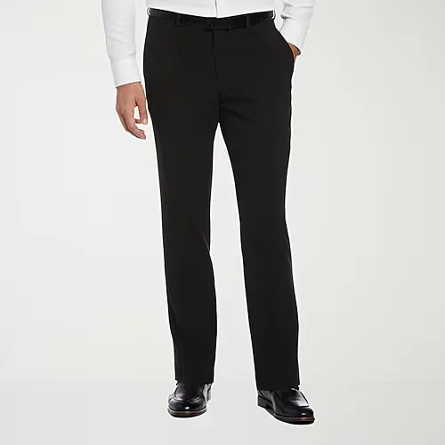 Savane Comfort Waist Mens Slim Fit Dress Flat Front Pant, 38 30, Black