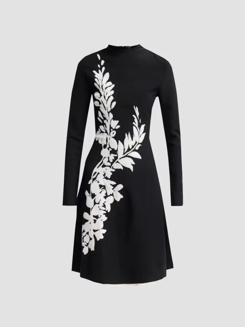 Lela Rose Women's Floral Velvet Jacquard Knit Dress - Black - Size Small