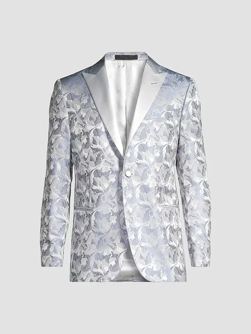 Corneliani Men's Jacquard Silk-Blend One-Button Dinner Jacket - Blue - Size 38