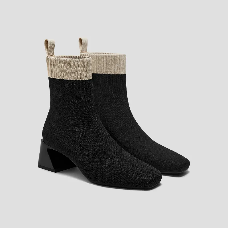 VIVAIA Square-Toe Water-Repellent Block Heeled Boots (Regina Pro)|BLACK CREAM|US 11