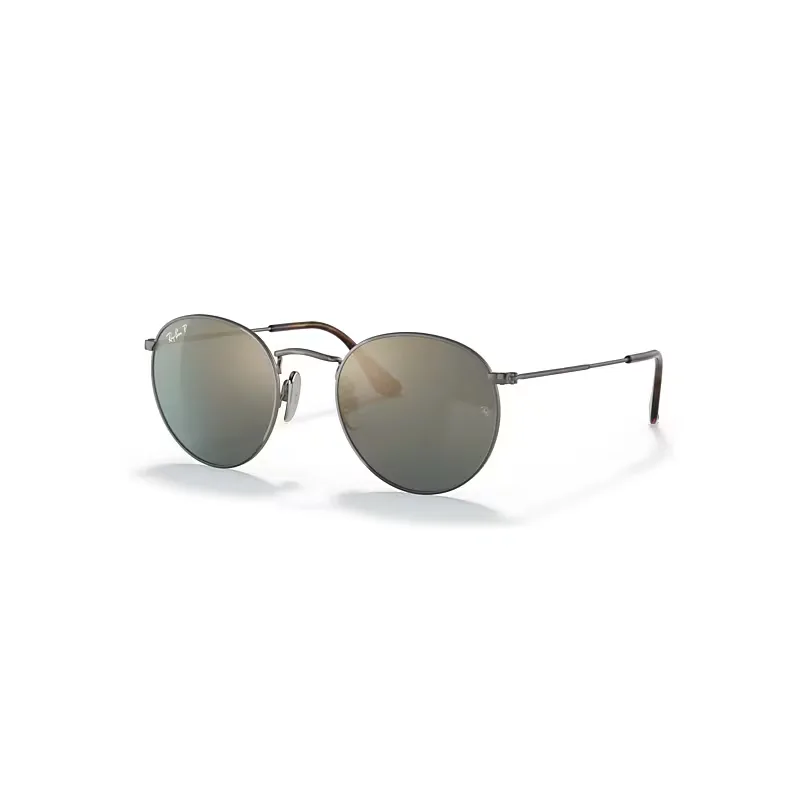 Ray-Ban Round Titanium Sunglasses Gunmetal Frame Gold Lenses Polarized 47-21