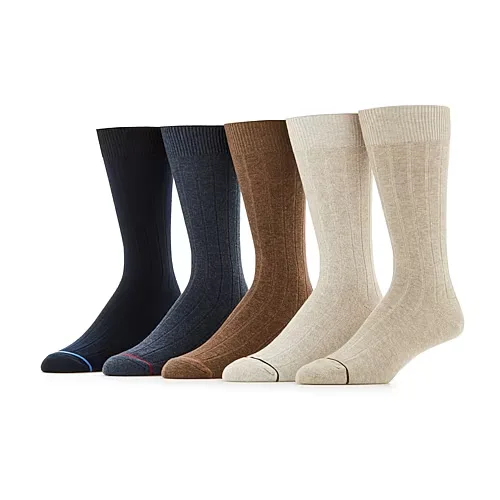 Stafford Casual Dress Cotton Mens 5 Pair Crew Socks, 10-13, Beige