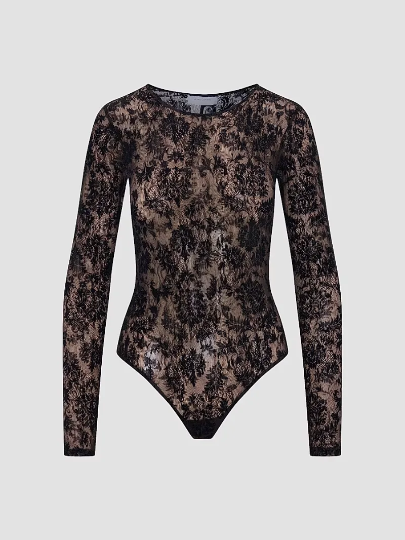 Artemis Diciero Women's Core Dasha Lace Long-Sleeve Bodysuit - Black - Size Small