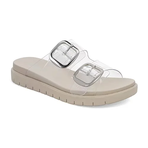 Mia Girl Womens Natesi Adjustable Strap Jelly Flat Sandals, 7 1/2 Medium, Clear