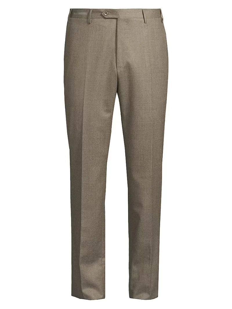 Corneliani Men's Wool Flannel Slim-Fit Trousers - Natural - Size 40