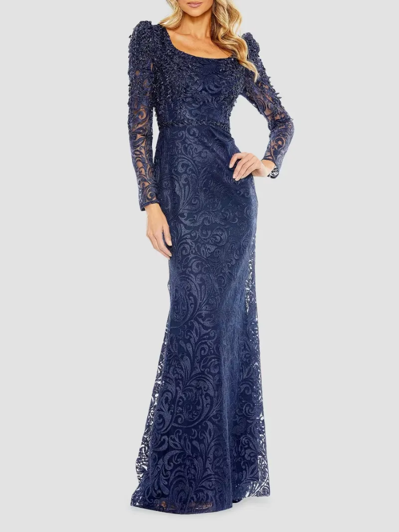 Mac Duggal Women's Appliqué Mermaid Gown - Midnight - Size 14