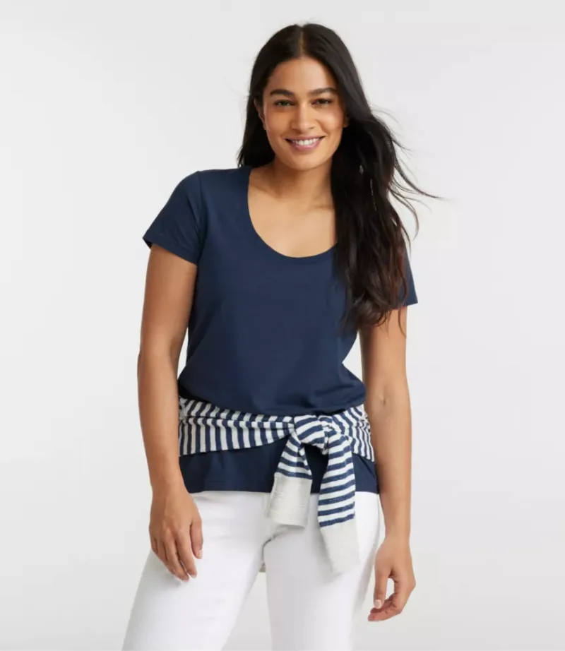 L.L.Bean Women's Soft Stretch Supima-Blend Tee, Scoopneck Short-Sleeve Classic Navy Large, Supima Cotton Blend L. L.Bean