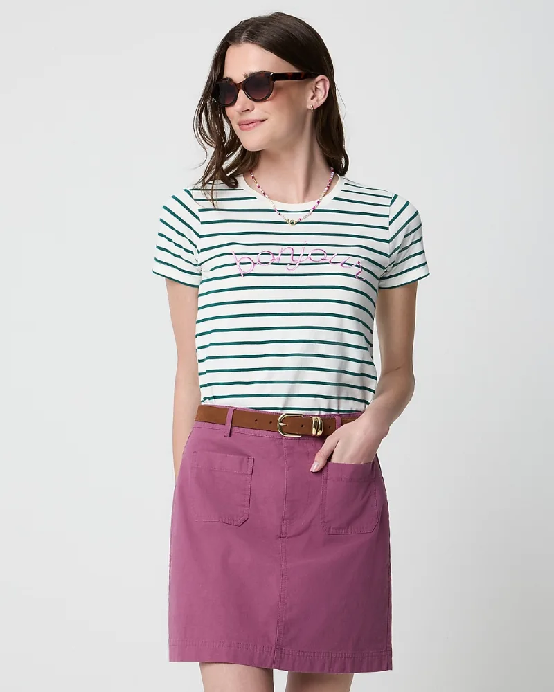 "100% cotton striped ""bonjour"" graphic tee"