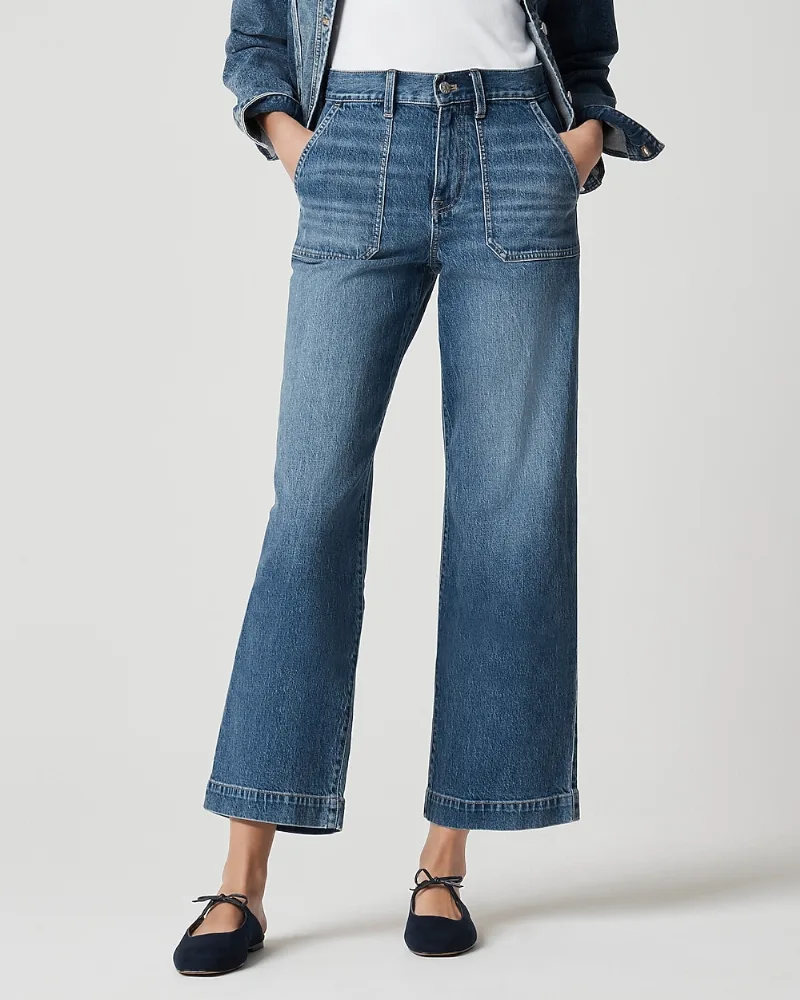 Wide-leg cropped utility jean