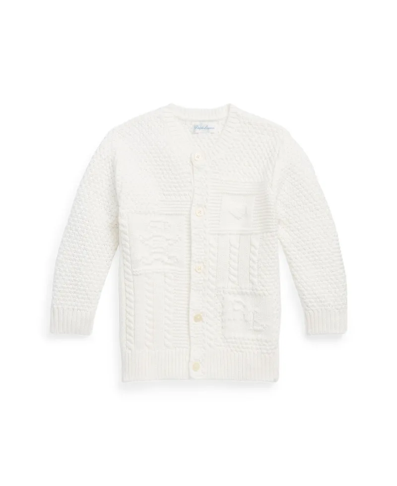 Polo Ralph Lauren Baby Boys or Girls Contrast-Knit Cotton Long Sleeves Cardigan - Trophy Cream
