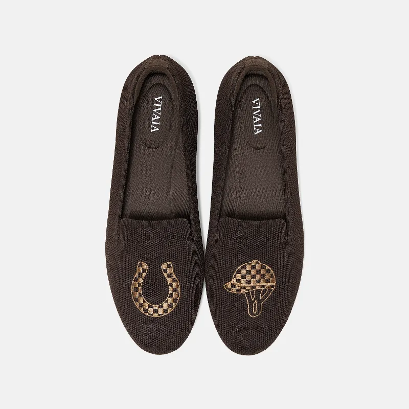 VIVAIA Round-Toe Embroidered Loafers (Audrey)|DARK CHOCOLATE|US 9
