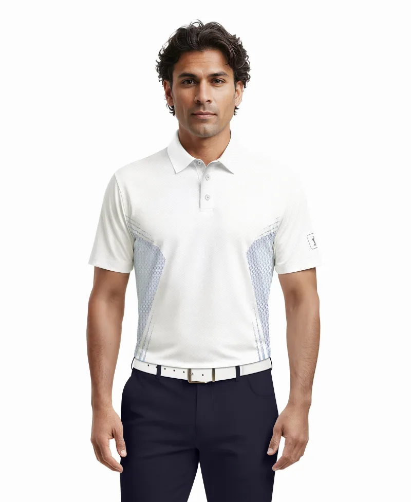 Pga Tour Men's Faux Seamless Mapped Golf Polo Shirt - Bright white