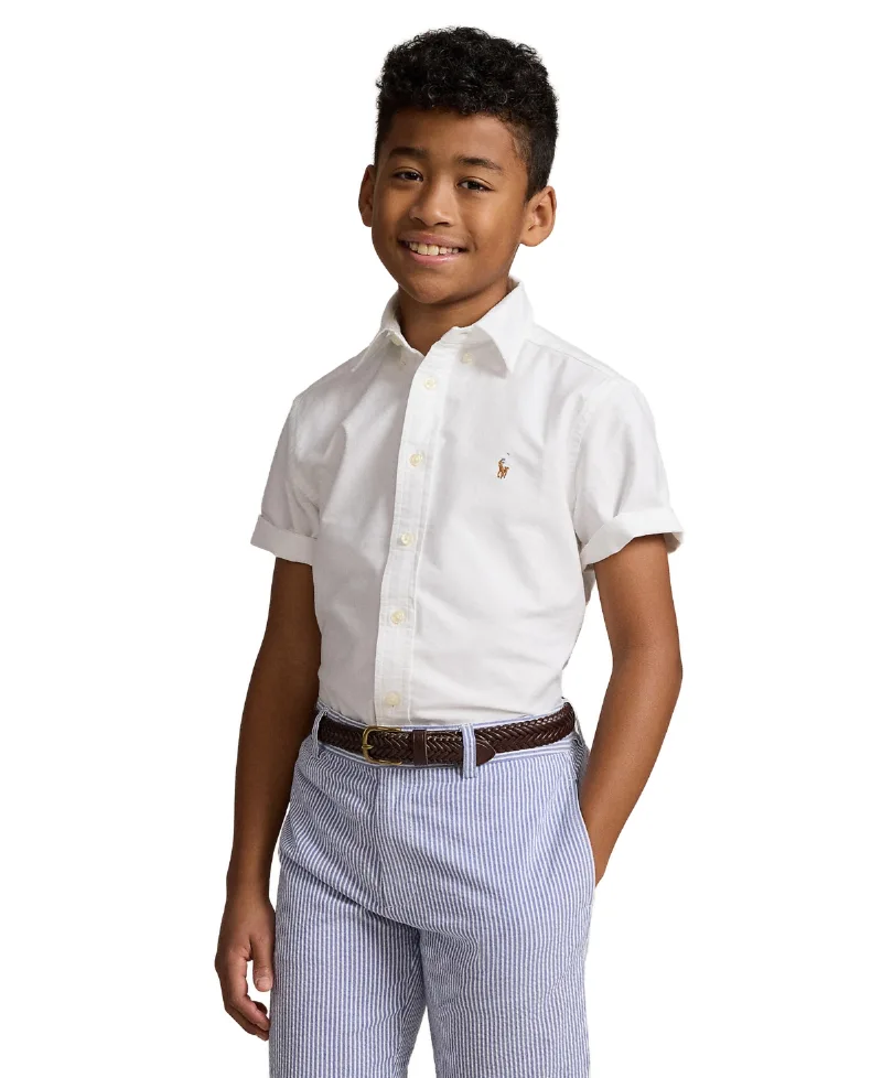 Polo Ralph Lauren Big Boys Cotton Oxford Short-Sleeve Shirt - White