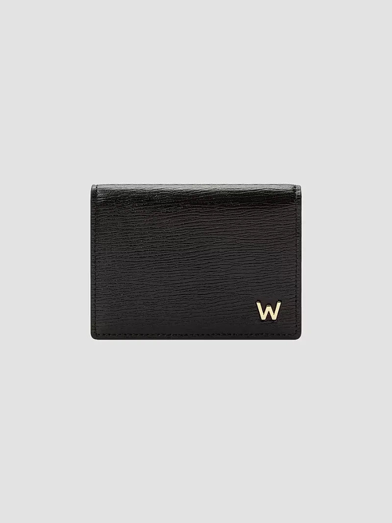 W Leather Gusset Card Case - Black