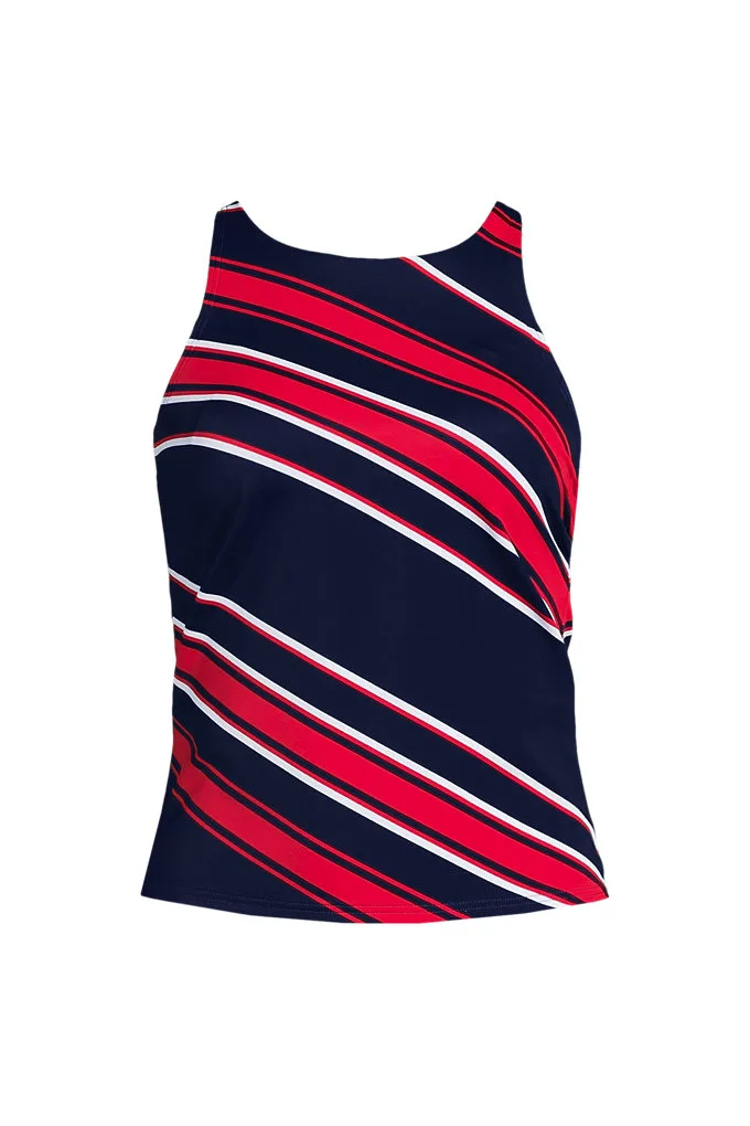 Women's Tugless High Neck Strappy Back Tankini Top - Lands' End - Blue - 2