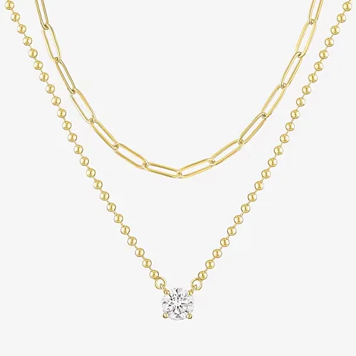 Yes, Please! Womens Lab Created White Sapphire 2-pc. Pendant Necklace Set, One Size, White