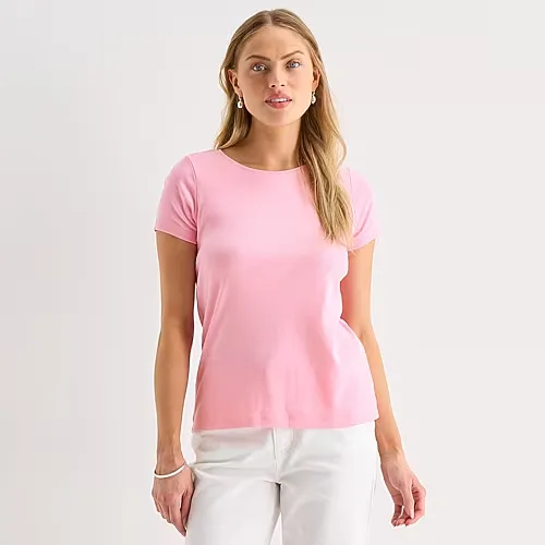 St. John's Bay Womens Crew Neck Short Sleeve T-Shirt, Xx-large, Pink