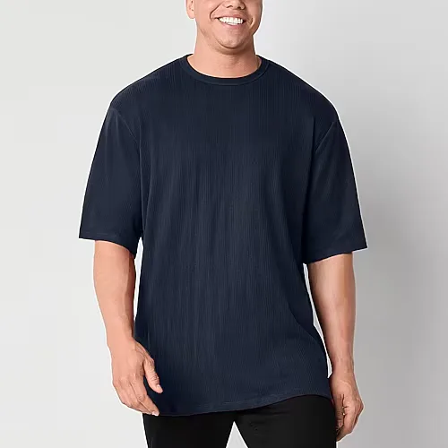 Shaquille O'Neal XLG Ribbed Dropneedle Mens Crew Neck Short Sleeve Big and Tall T-Shirt, 2x-large, Blue