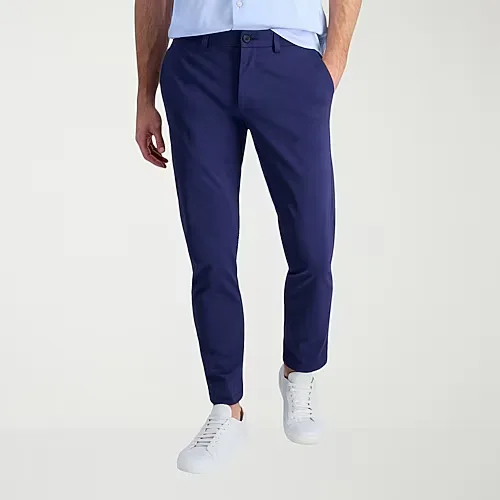 Haggar Sport Travel Performance Mens Comfort Waistband Straight Fit Flat Front Pant, 38 29, Blue