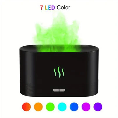 [1개 LED 색상 변경 디퓨저] 가습기 기능이 있는 1개 LED 색상 변경 화염 아로마 디퓨저, 가정, 사무실, 침실용 USB 전원 에센셜 오일 미스트 메이커 - 낭만적인 분위기 조명 장식 램프, 배터리 필요 없음
